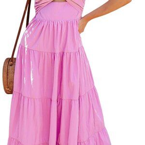 Long Flowy Dresses for Women Tiered Cut Out Midi Dress Self Tied Spaghetti Strap